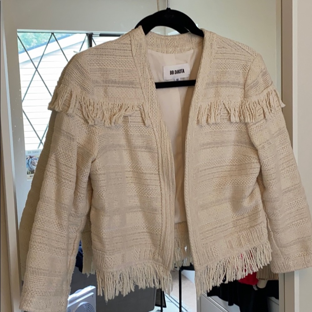 BB Dakota cropped statement jacket w/ fringe